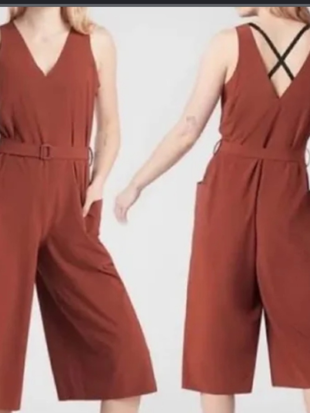 NWT Athleta Sarasota Wide Leg V-Neck Jumpsuit Romper Terracotta
